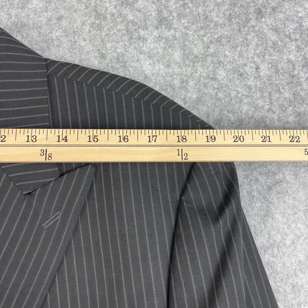 Ralph Lauren Blazer Sport Coat Mens 44L Dark‎ Gray Striped Double Breasted Peak